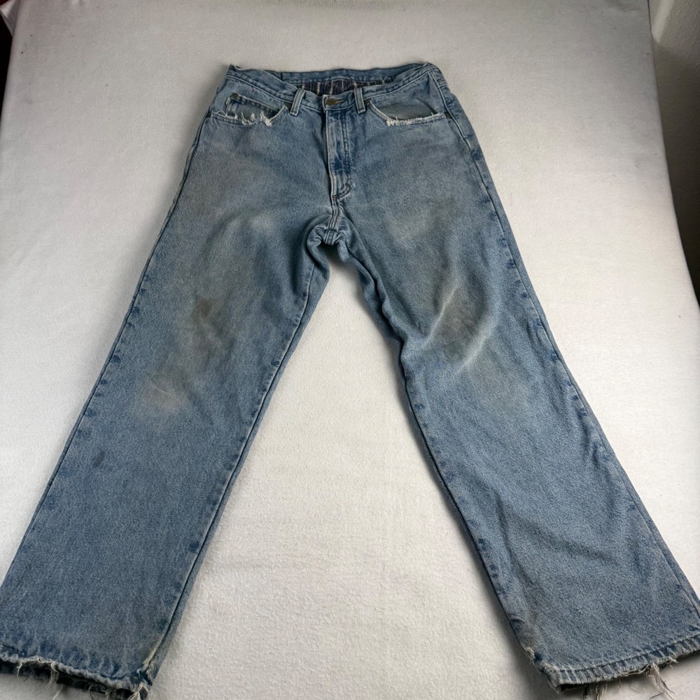 LL Bean Relaxed Fit Flannel Lined Jeans‎ Light Wash Distressed Men's 33x32